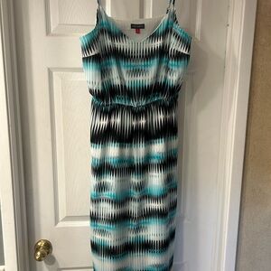 Vince Camuto Black and Teal Patterned Maxi Dress